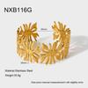 INS Vintage Classic Wide Side Geometric Ginkgo Flower Opening Bracelet 18K Gold Plated Stainless Steel Bracelet Jewelry