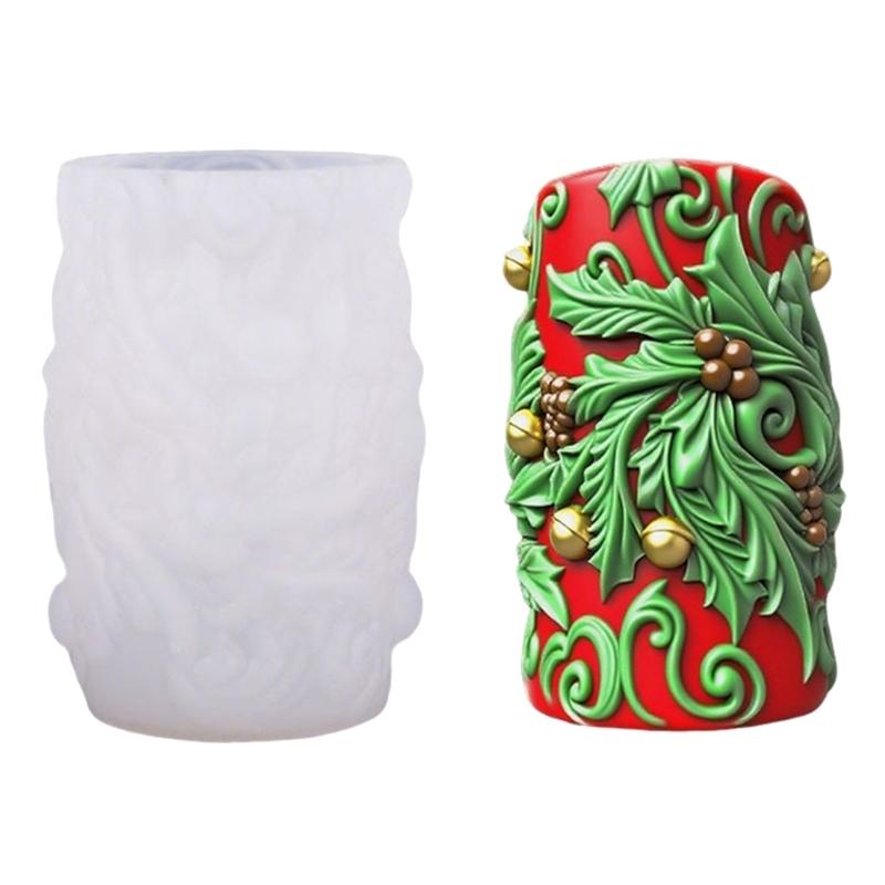 

Flower Embossed Cylinder Silicone Mold Christmas Candle Silicone Mould Heat Resistant For Epoxy Resin Candle Soap Making 1