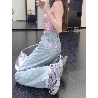 Women's Slim-Fit High-Waist Bow Embroidered Wide-Leg Jeans – Summer 2025 Collection
