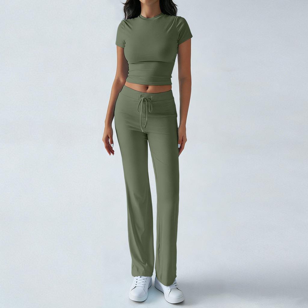 Women's Color Casual Top And Pants Fashion Two-piece Set