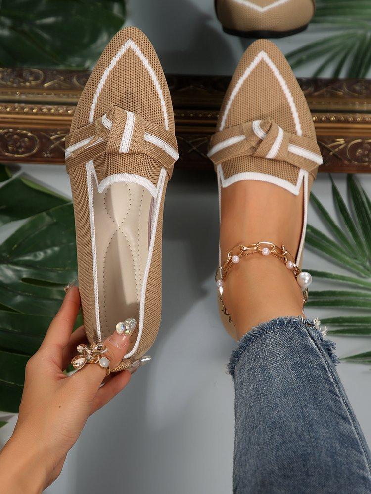 Women's Pointed Toe Flying Woven Loafers, Bow Decor Slim Fit Flat Shoes, Casual Slip On Daily Ladies Single Shoes