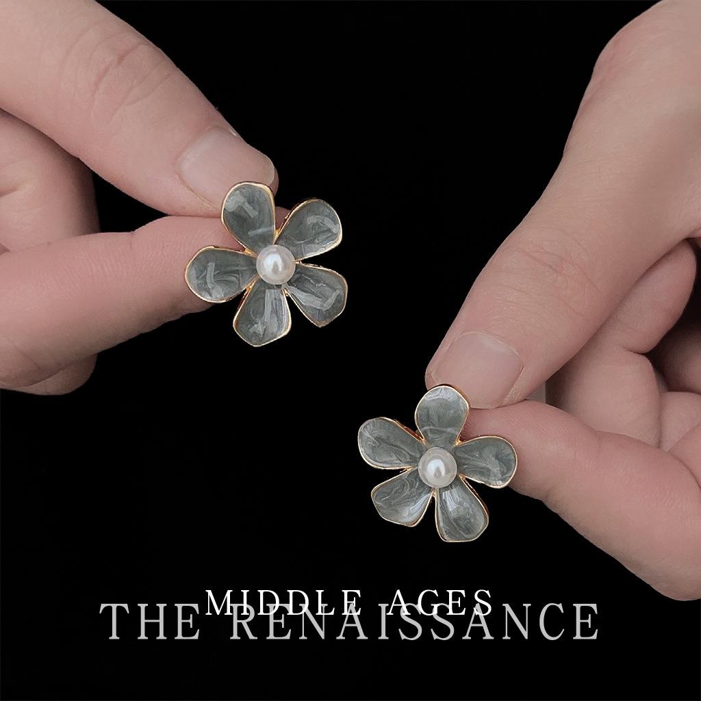 Французские ретро дымчато-голубые серьги-цветы с капельным маслом, нежные и элегантные жемчужные серьги