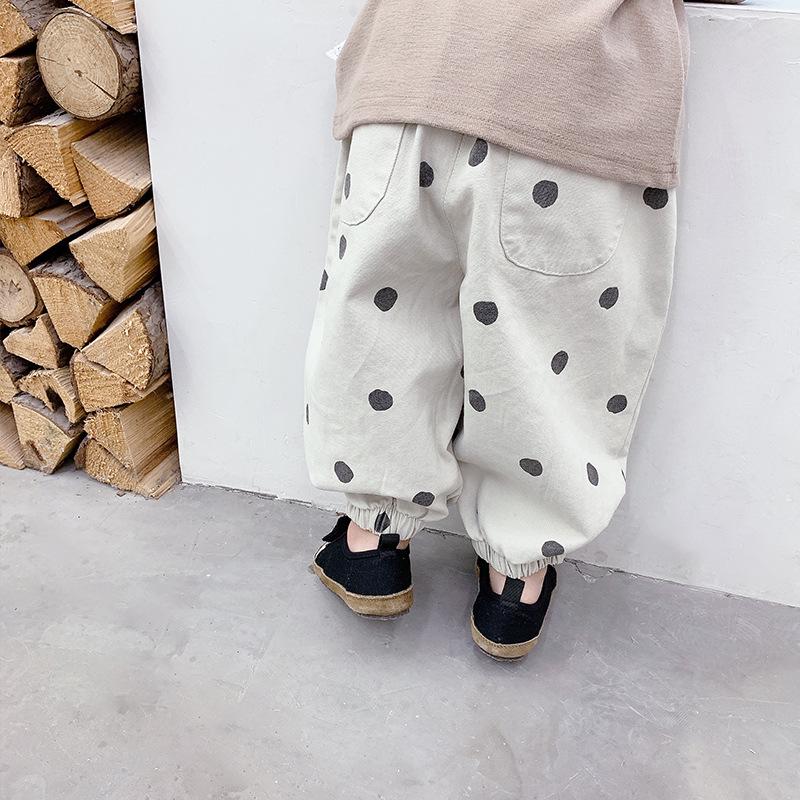 Kids' Polka Dot Korean-Style Drop-Crotch Pants – Spring/Autumn Casual Wide-Leg Design