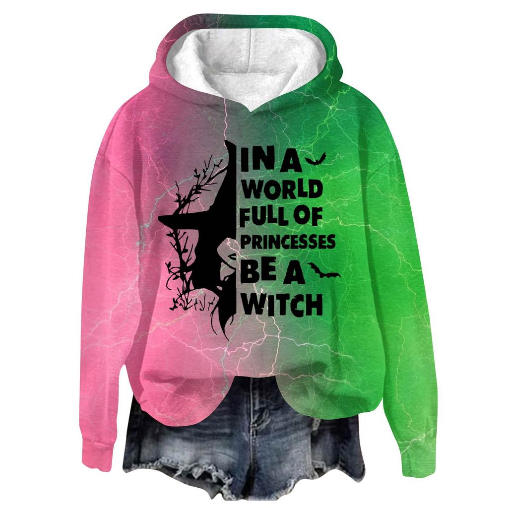 Women's Fashionable Casual Oversized Long-Sleeved Hooded Print Pullover Sweatshirt