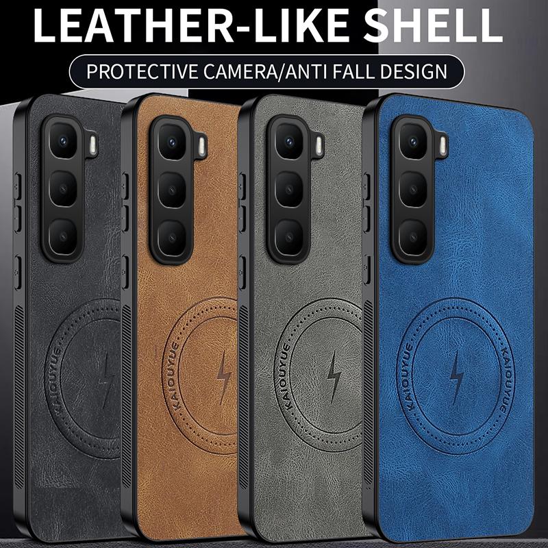 Magnetic Case For Infinix HOT 60 Pro Plus Hot60 60i 4G MagSafe Napa-textured PU Silicone Leather Back Cover Shockproof Bumper
