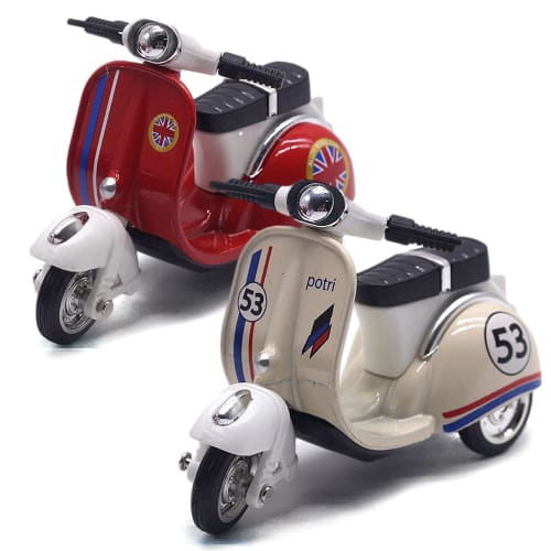 MORYTRADE Nostalgic Toy Retro Classic Pull-Back Car Diecast Miniature Car, Ages 6+, Set of 2 Scooters, Red and White