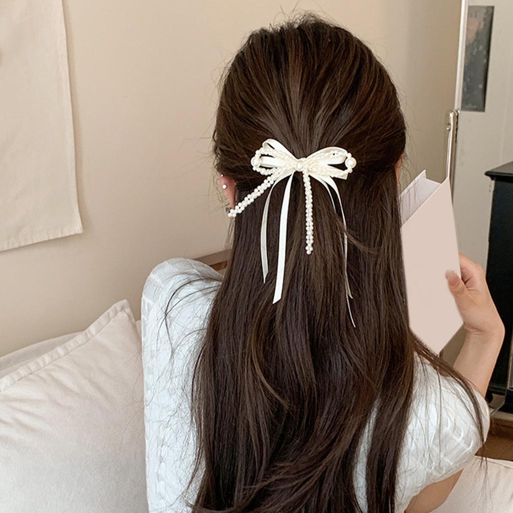 Sophisticated Pearls Bows Barrette Hairpieces For Parties And Everyday Use Elegant Hair Clip Versatile Hair Decoration