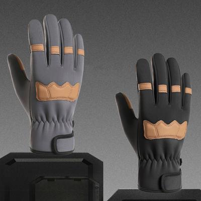 Yousheng 1 Pair Winter Gloves Patchwork Color Touch Screen Design Non-Slip Imitation Leather Palm Riding Gloves