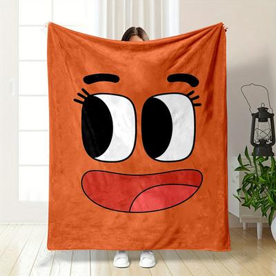 A Cartoon-style Smiling Face with Big Eyes On an Orange Background. for All Seasons Blanket Lunch Break Throw Gift