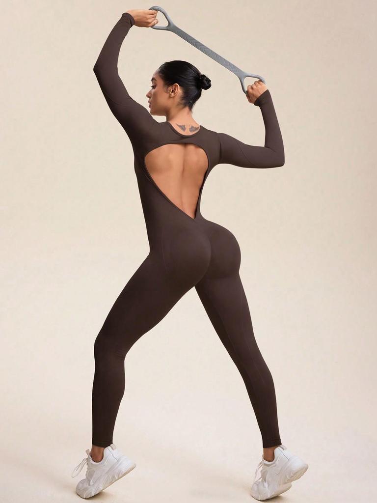 Cross-Border Hot-Selling Moisture-Wicking Breathable Seamless Backless High-Elasticity Tight-Fit Yoga Jumpsuit