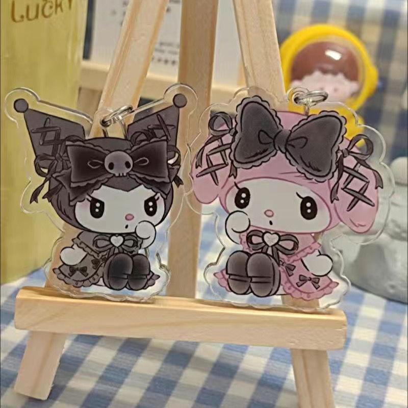 Sanrioed Cute Kawaii Cartoon 10Cm Kuromi My Melody Dark Wind Acrylic Bag Pendant Couple Keychain Acrylic Pendant