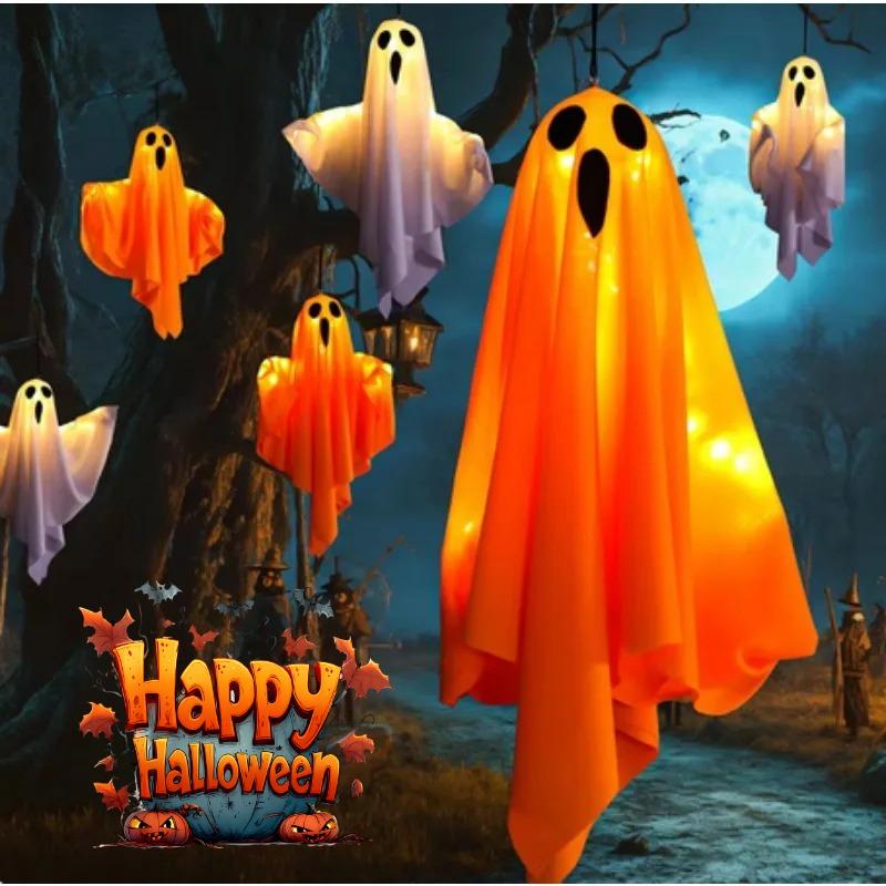 LED Glow Ghost Halloween Home Indoor Outdoor Decoration Party Supplies 2026 Haunted House Bar Hanging Horror Props with Lights