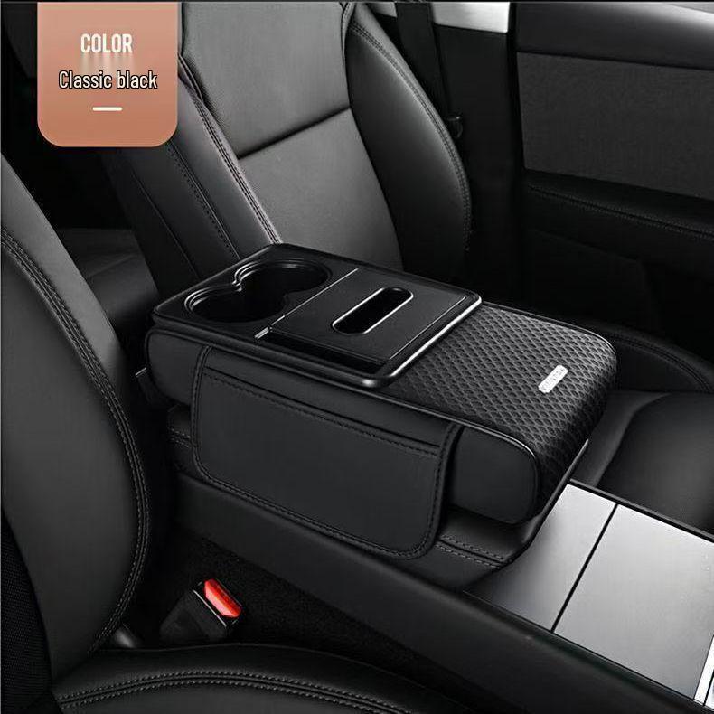 Multifunctional Car Armrest Pad with Storage, Cup Holder, Tissue Box & Protective Cover
