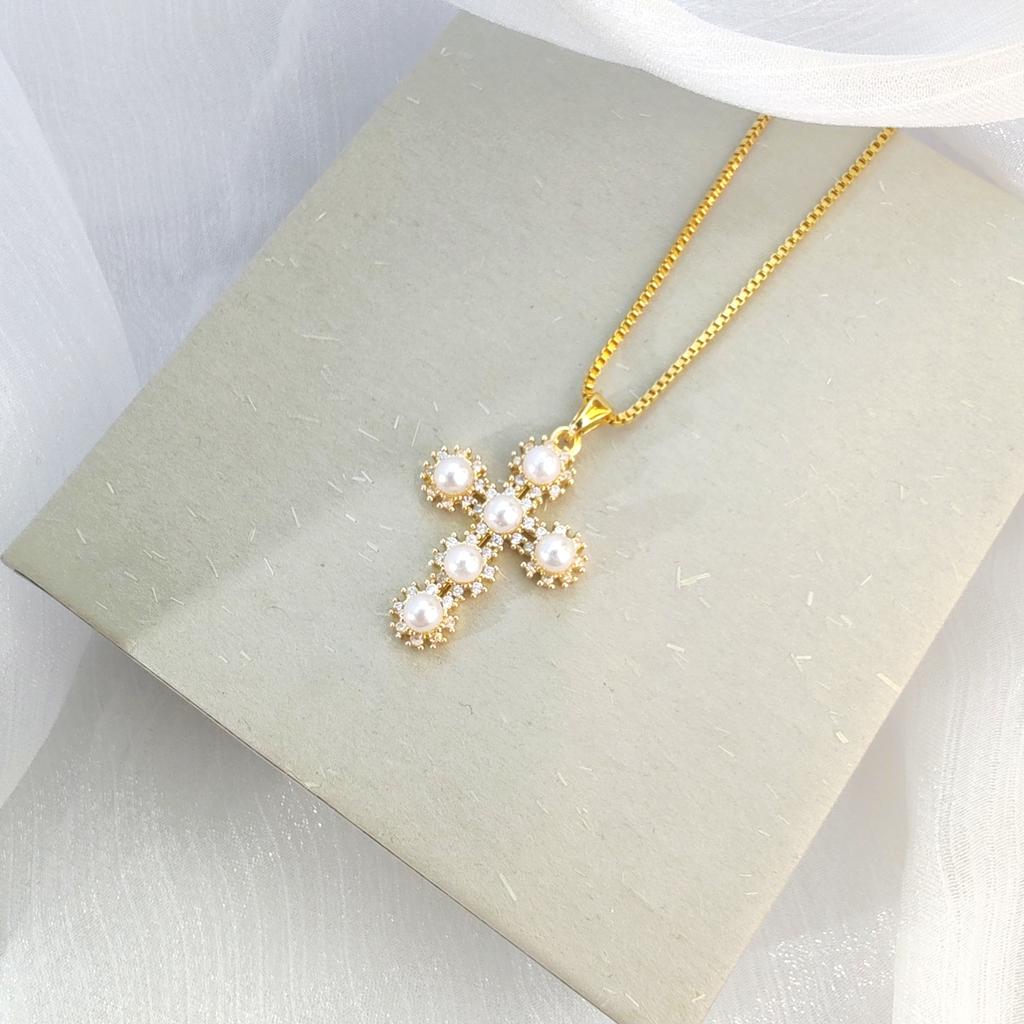 Zircon Cross Necklace Women'S Light Luxury Personality Versatile Micro-Inlaid Pendant Chain Accessories