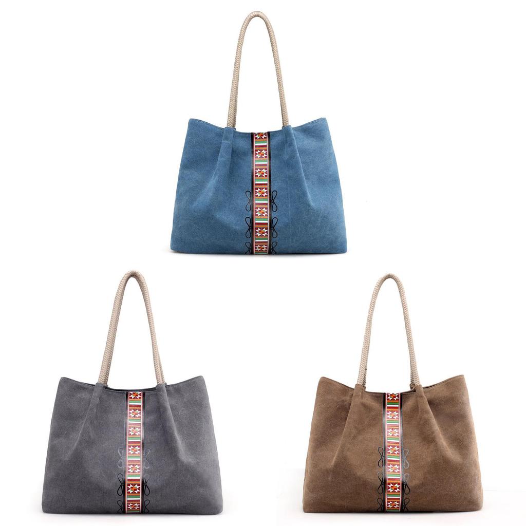 Canvas Tote Bag For Women With Vintage Print Large Capacity Casual Travel Accessory