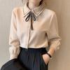 Women's Chiffon Shirt Top with Bow Tie and Lapel Collar Women's Shirt Long Sleeved Base Shirt