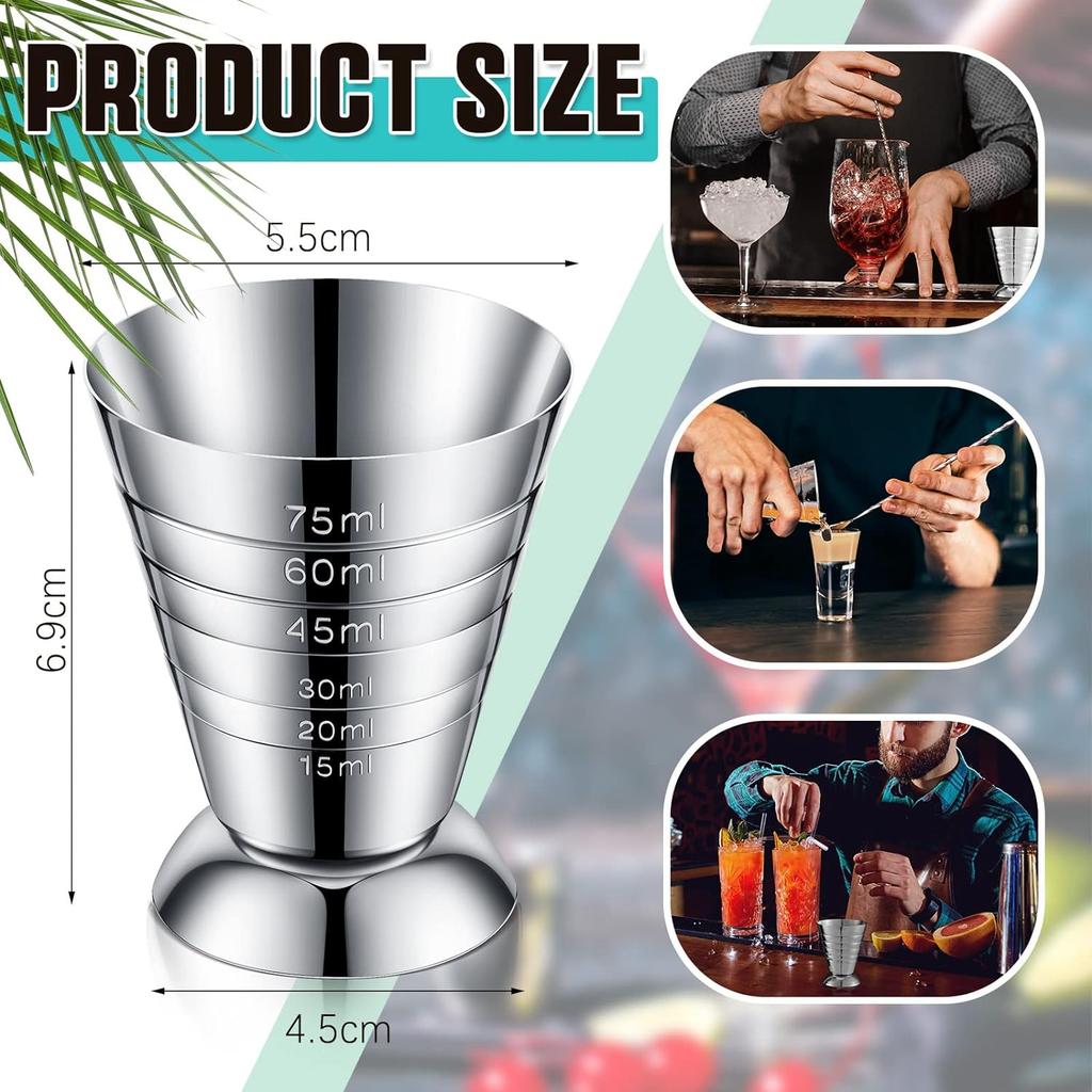 Paslanmaz Çelik Ölçüm Kabı ve Karıştırma Kaşığı Kokteyl Ölçer Ölçer 2,5 oz /5 yemek kaşığı /75 ml Likör Shot Seti Bar Aksesuarları