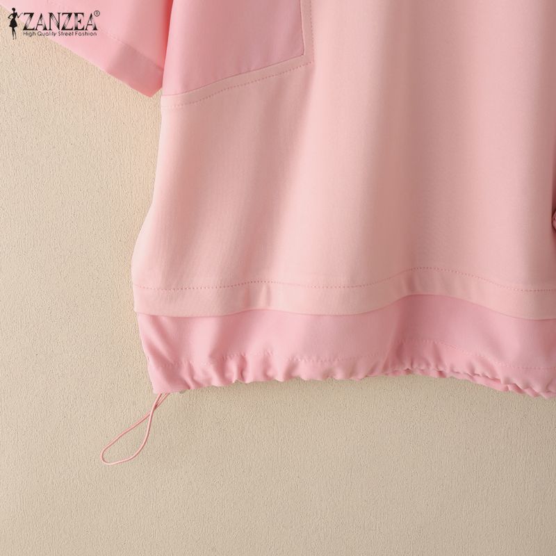 ZANZEA Women Casual Round Neck Summer Short Sleeve Blouse