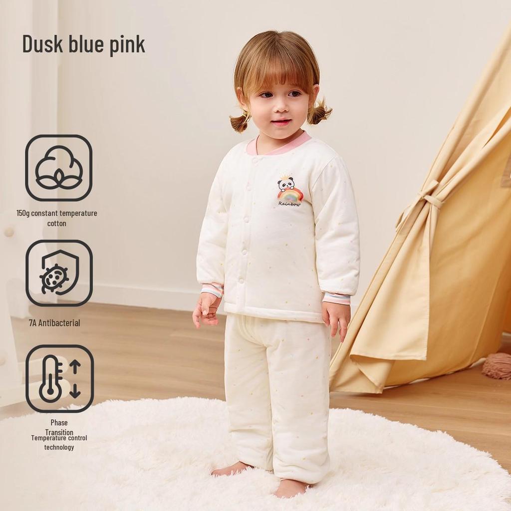 Jingqi Pikowany Bawełniany Dziecięcy Zestaw Piżamowy z Wysokim Stanem i Ochroną Brzuszka - Ciepła, Regulująca Temperaturę Odzież Domowa na Jesień i Zimę