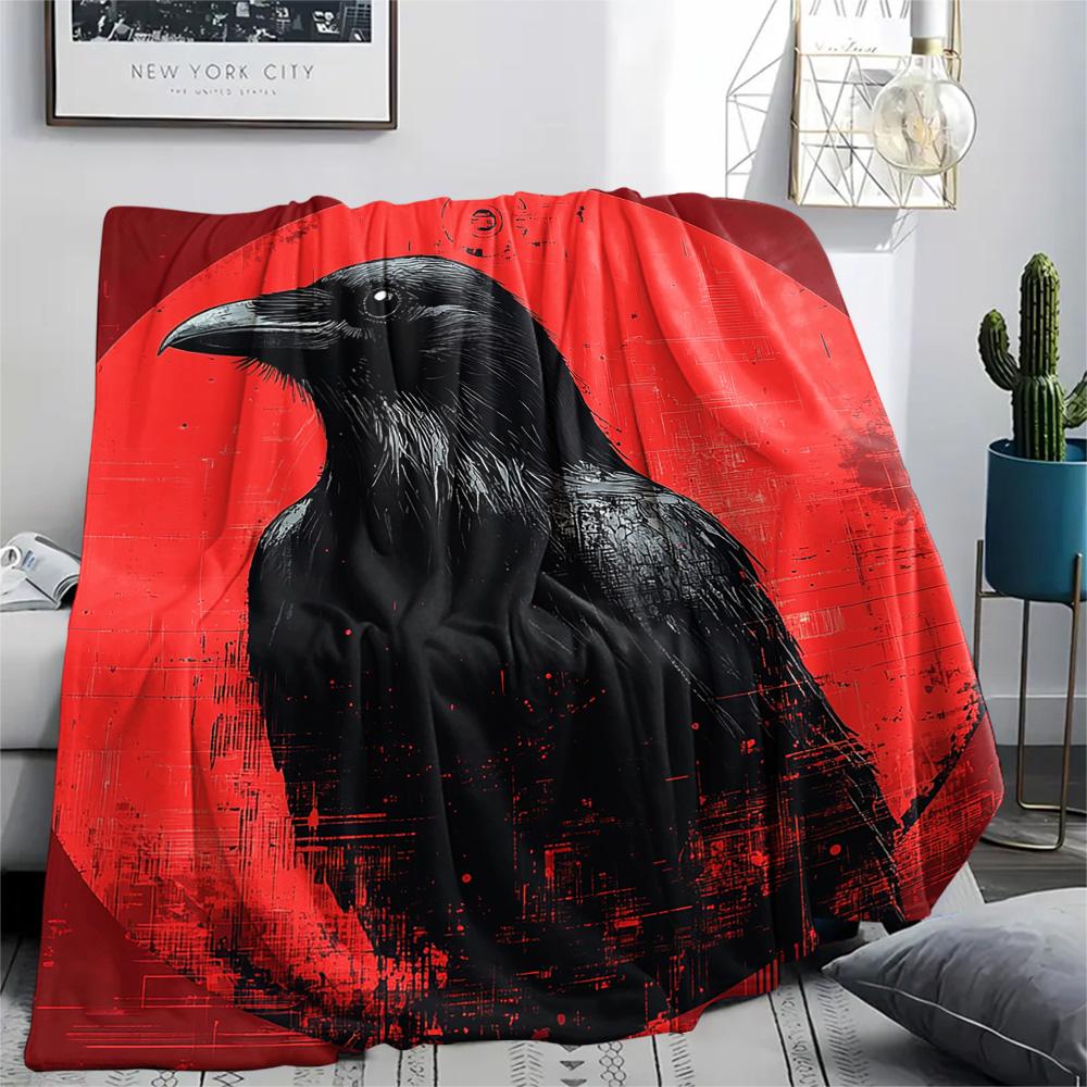 Crow Print Flannel Blanket, High quality Comfortable for All Seasons, Home Decor, Warmth and Comfort, Perfect for Christmas Gifts