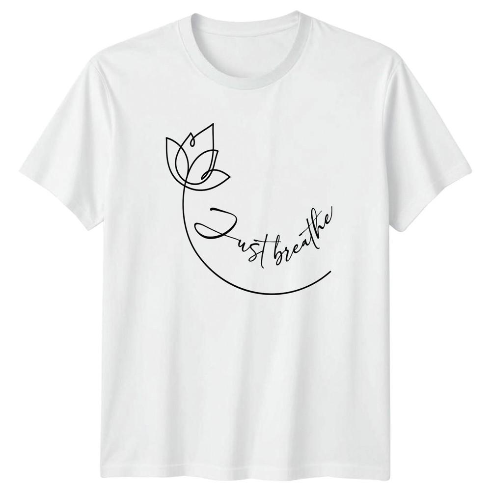 Just Breathe Unisexs TShirt Lotus Flower Yoga Mindfulness S