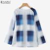 ZANZEA Women Casual Round Neck Plaid Print Long Sleeve Cover Up Tee Tops