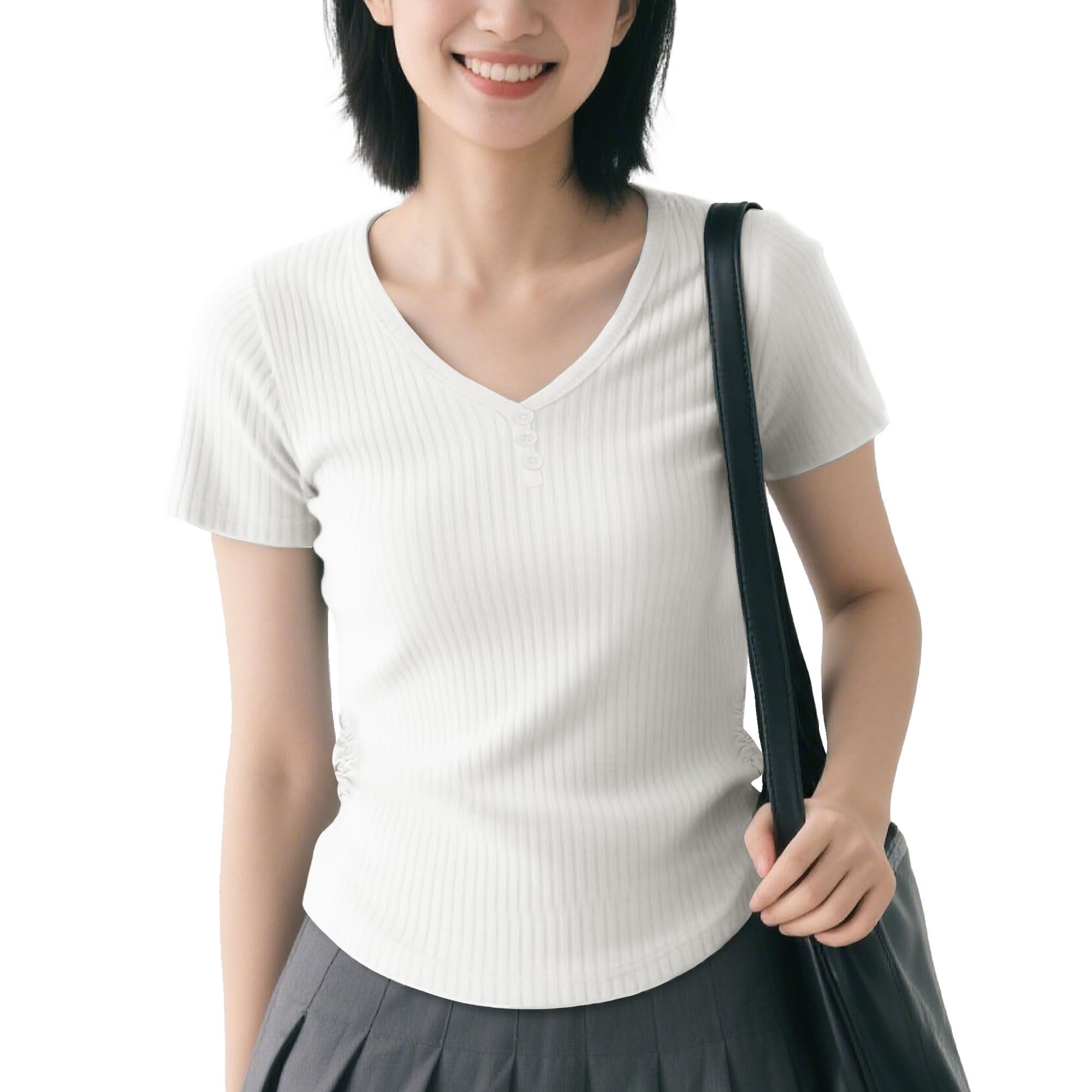 

Короткий свободный крой и 2XL [ANGEL CITIZ] Женская футболка, Рукав, V-образный вырез, Прикрывающая тело, Посадка, Топ, Простой, Повседневный, Однотонный, Весна, Лето, Сшитый, Работа, белый