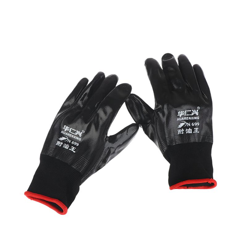 1 pár protiskluzových vodotěsných rukavic s nitrilovým povlakem, odolných proti oleji/vodě a prořezu, pracovní rukavice pro opravy, rybaření, bezpečnostní rukavice