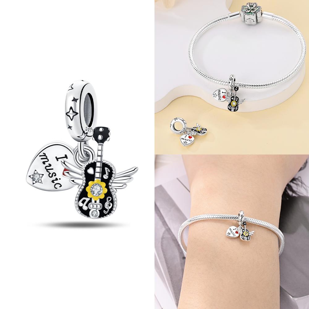 Music Series Copper Musical Talisman Earphone Guitar Beads Pendant Charm For Original Bracelet Woman Girl Jewelry