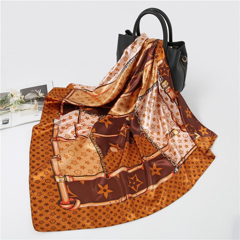 Hangzhou Silk Spring and Autumn Simulation Silk Women's Satin Satin Silk Scarf Winter Versatile Decorative Scarf Satin 91 Large Square Scarf