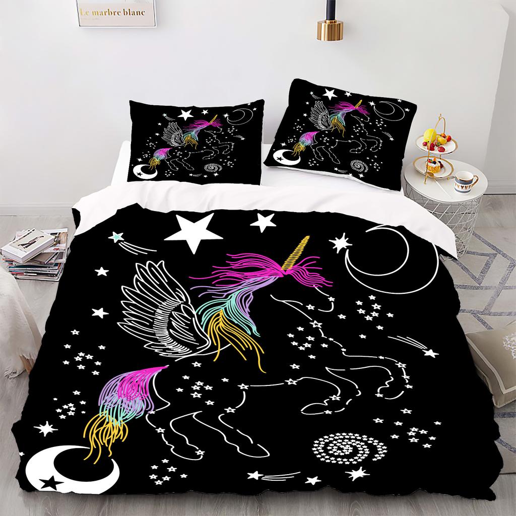Cartoon Rainbow Unicorn Bedding Sets 135x200 Duvet Cover Set Pillowcases Queen Single Double Twin Size Bed Linen For Kids Girls