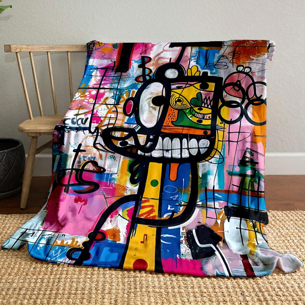 Design astratto simile a graffiti con linee audaci, colori vivaci e volti. coperta per tutte le stagioni coperta per pausa pranzo regalo