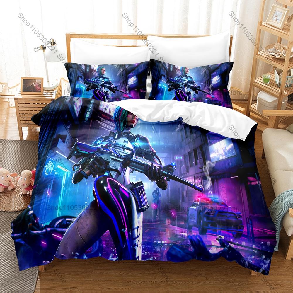 Cool Icon FF Warrior Character Graphic Free Fire Gaming Bedroom Decor Bedding Duvet Cover + 2 Pillowcases Mobile Game Fan Room D
