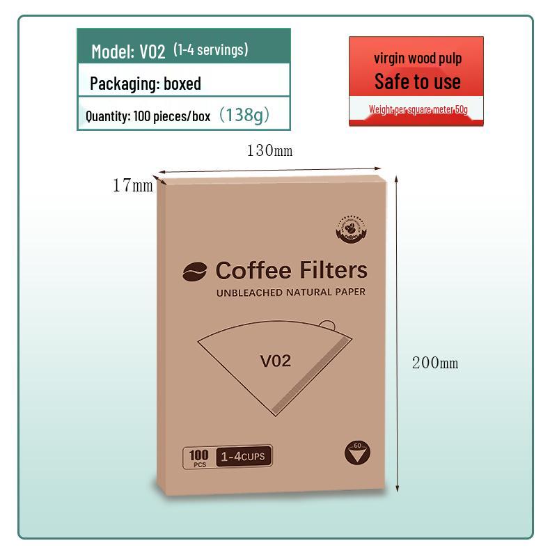 Fan-Shaped Hanging Ear Coffee Filter, Raw Wood Pulp, Drip Pour-Over, V02/04 Size.