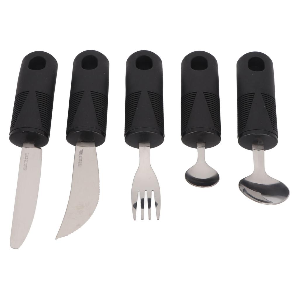5 pièces Ustensiles de ménage Noir Caoutchouc Large Manche Acier inoxydable Fourche Cuillères Set pour la maison