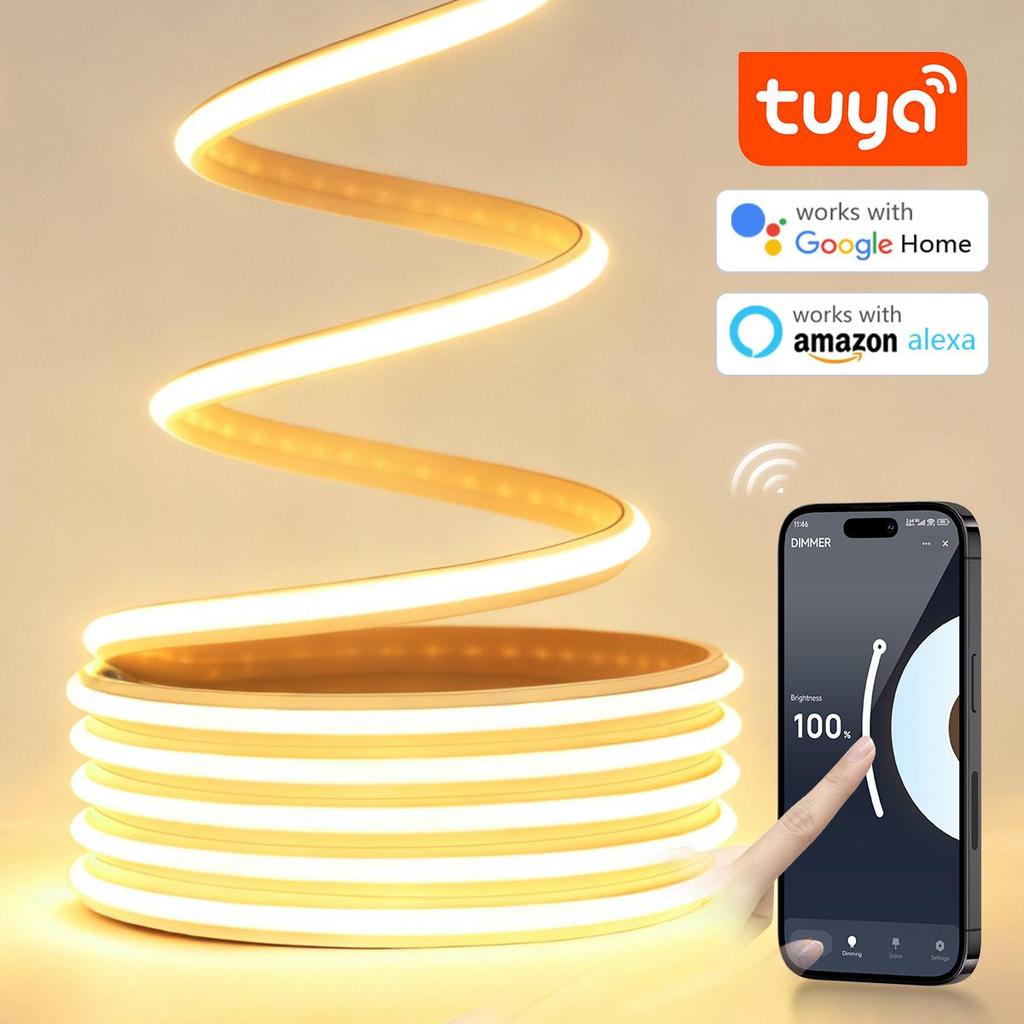 Premium Äkta Silikon Neon LED Ljusremsa 24V Tuya Smart WiFi APP Alexa Kontroll Självhäftande Tejp-Klippbar|Ljusstark|Vattentät