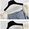 Damen One-Shoulder Puffärmel Denim Patchwork A-Linien Kleid - Sommer 2026 Taillenbetonend Schlanker Stil