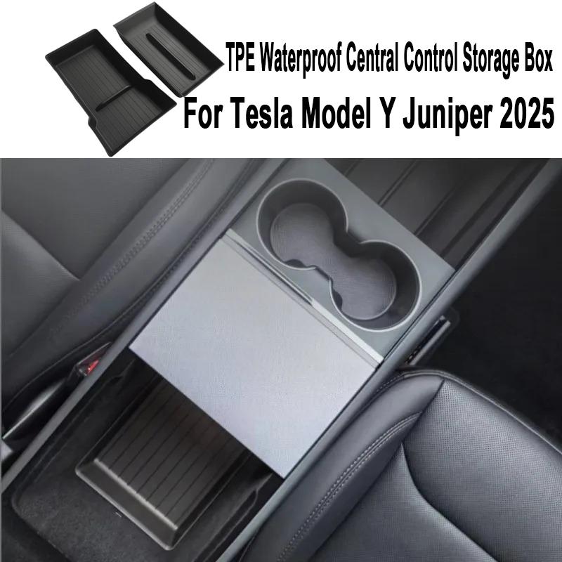 For Tesla Model Y Juniper 2025 TPE Waterproof Central Control Storage Box Armrest Under Stowing Tidying Organize Car Accessories