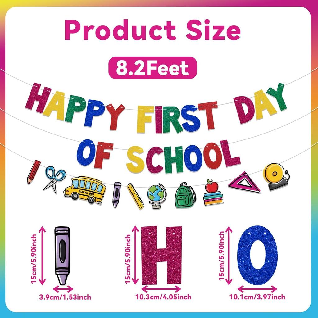 Happy First Day of School Banner, Pre-strung, Back To School Decorations, Back To School Garland, Classroom Teacher Office School Decorations