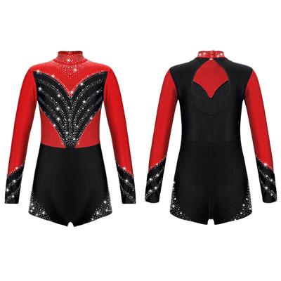 Leotards for Girls Gymnastics Children Long Sleeve Contrast Color Hollow Back Unitard Jumpsuit