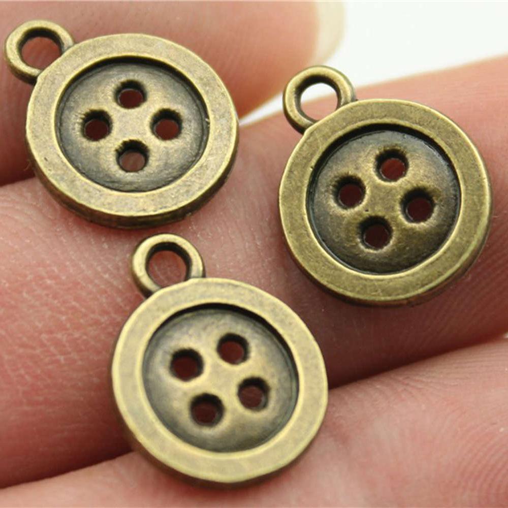 10pcs Antique Bronze Silver Color Sewing Machine Yarn Knitting Sewing Iron Button Charms For Jewelry Making