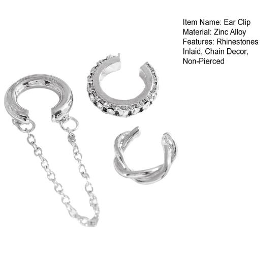 3Pcs/Set Ear Clips Sparkling Rhinestones Design Chain Decor Twist Ear Buckles Non-Pierced Ear Bone Clips Versatile Style Ear Jewelry