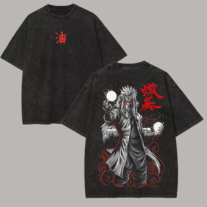 Anime NARUTO Jiraiya Graphic Print T-Shirt Men Women Streetwear Harajuku Fashion Vintage Washed Cotton Summer New Tee Loose Casual Oversized Top