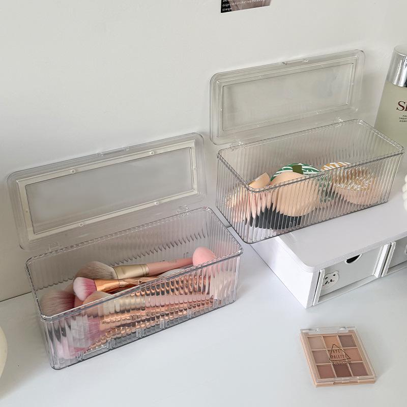 Transparent Dustproof Makeup Brush Storage Box with Lid - Large Capacity Vanity Organizer