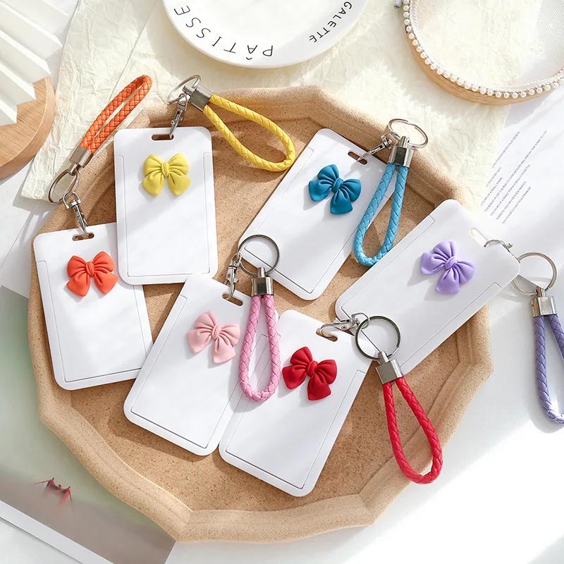 New Fashion Employee Plastic Card Cover Lanyard Work Card Holder Business ID Badge Holder Name Tag Bags Case Cute Bow