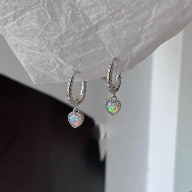 BF CLUB 925 Silver Earrings For Women Trendy Moonstone Heart Earring Jewelry Prevent Allergy Party Accessories