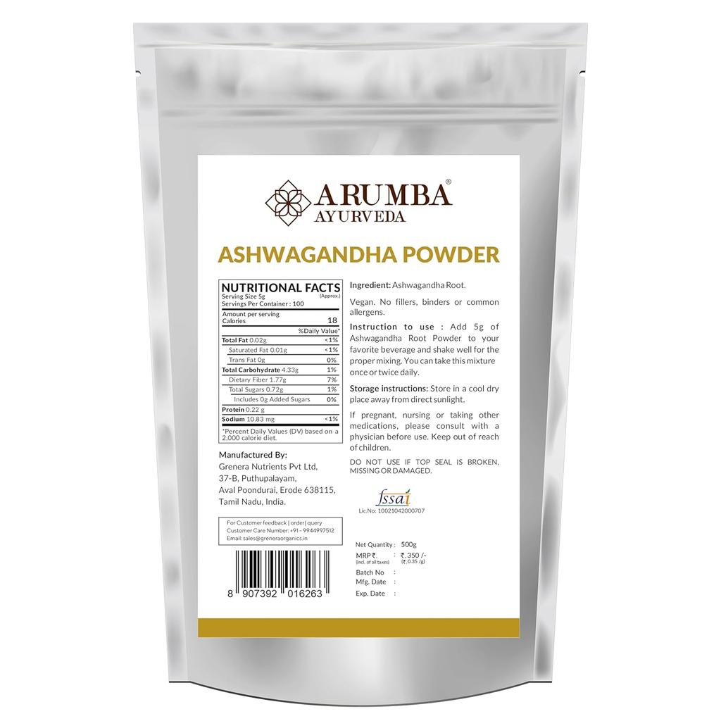 Arumba Ashwagandha Churna Powder Made With Natural Ashwagandha Root | 500gm 1.1lbs