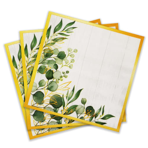 Zelten Colored Paper Party Napkins, 20 Count, Shabby Chic, for Weddings, Tea Parties, Decoupage, Green Leaves