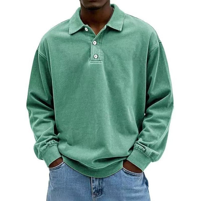 New Men's Casual Versatile Long-sleeved Button-down Collar Shirt Polo Shirt