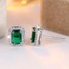 Green Zircon Luxury Crystal Square Stone Small Stud Earrings For Women Vintage Silver Color Versatile Jewelry Wedding Party Gift